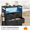 Nightstand with Charging Station, Bedside Table with 4 Drawers and 2-Tier Shelf, Modern End Table with Wooden Top for Bedroom, 6