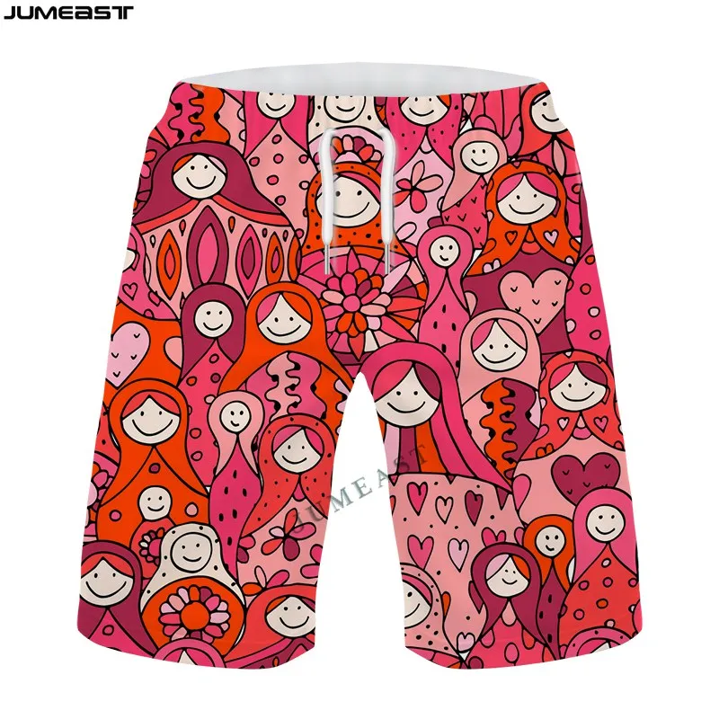 Jumeast Y2k Men Women 3D Printed Russian Doll Shorts Trunks Board Shorts Beach Casual Sweatpants Short Pants