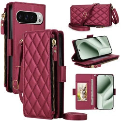 Elegant Crossbody Wrist Strap Flip Leather Phone Case with Wallet and Card Slots - Google Pixel 10 Pro XL (Red)