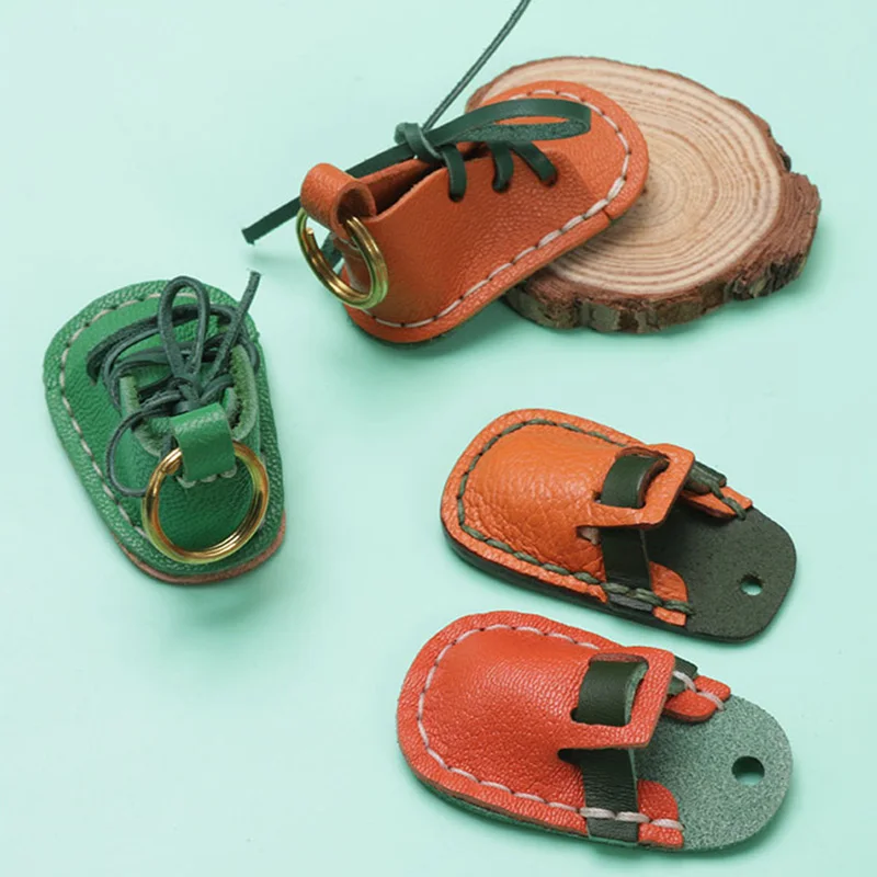WUTA DIY Leather Kit Mini Shoes Slippers Key Chain Semi-finished Key Ring Bag Pendant Kids Gift Summer Camp Activity Training