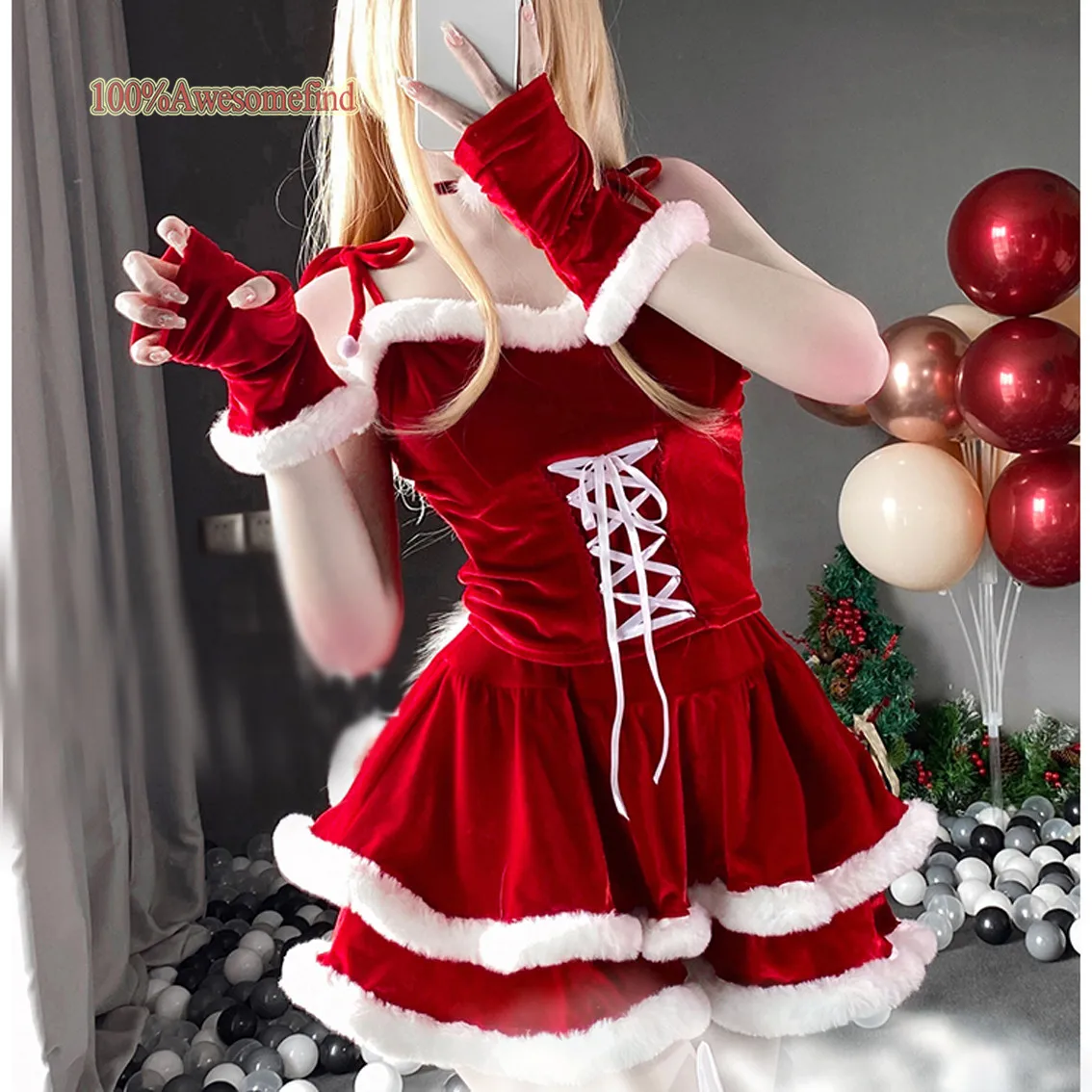 

Women Christmas Lady Santa Claus Cosplay Costume Winter Red Top Skirt Cape Cloak Sexy Lingerie Maid Bunny Uniform Fancy Dress