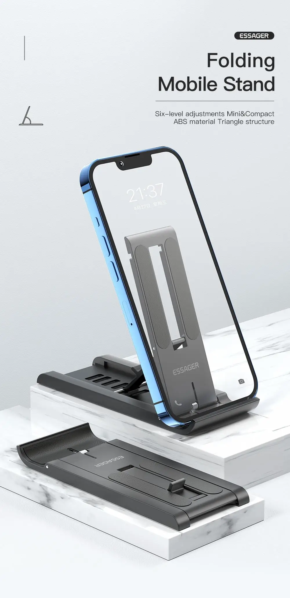 Essager faltbarer Desktop-Halter, tragbarer Mini-Handyständer für iPhone 13 Pro Max, iPad, Xiaomi, Schreibtischhalterung, tragbarer Ständer – Detail 1