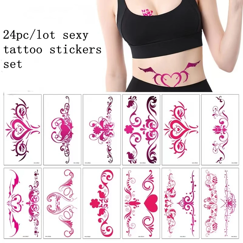 

24pc/Lot New Sexy Tattoo Stickers Fake Tattoo for Woman Waterproof Fashion Body Art Faux Tatouage Pour Femme Tattoo Kit Tatuajes