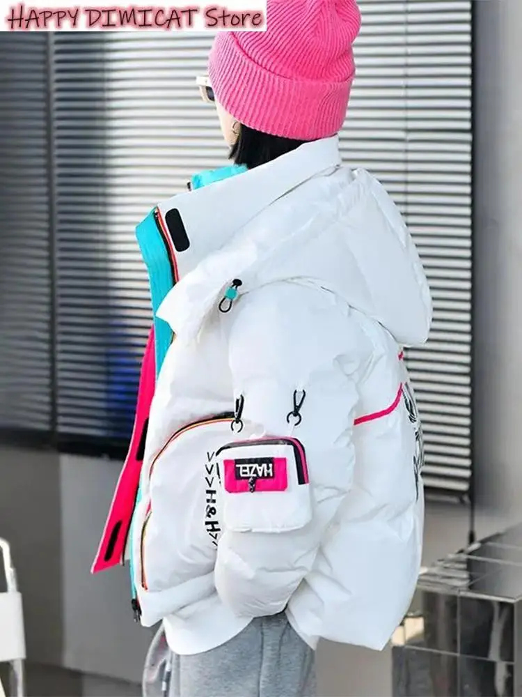 Female Warm Down Jacket Coat New Winter Women Short White Duck Down Jacket Glossy Loose Hooded Down Jacket Parka Winter
