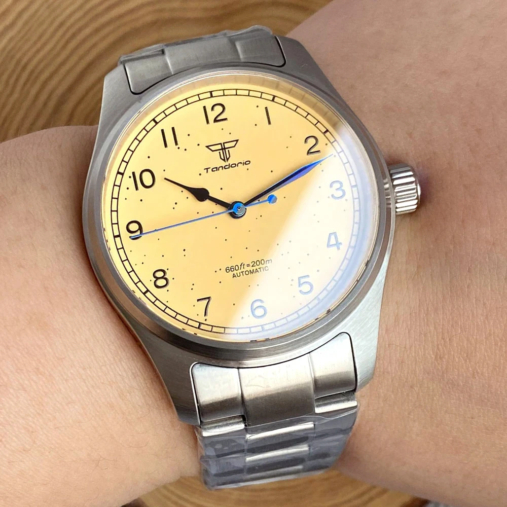 39mm Tandorio Mechanical Watch Men NH35 PT5000 poker Hand Freckle Dial Diver Wristwatch Steel Bracelet Flat Sapphire Glass