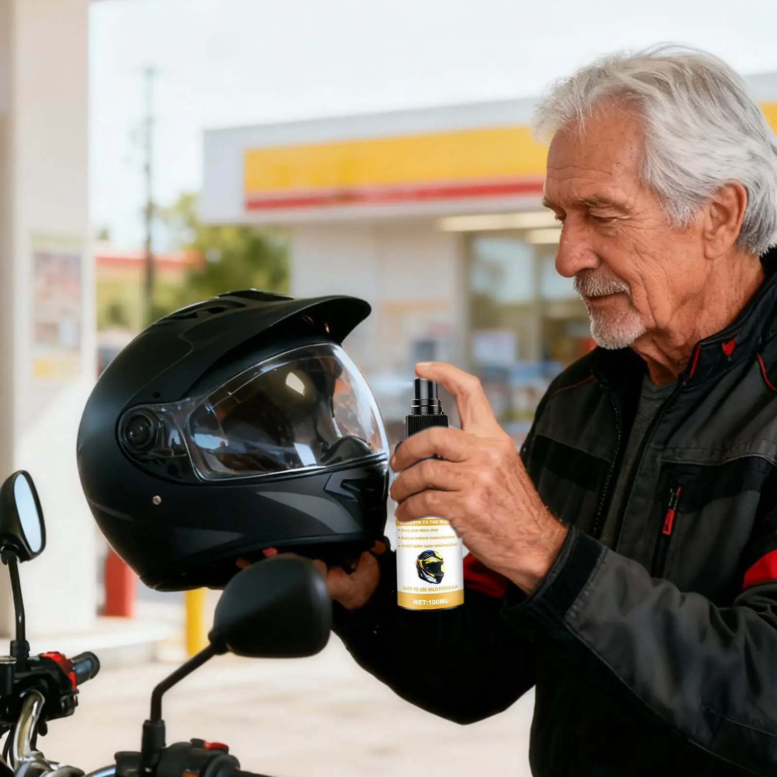 バイク用ヘルメットバイザーに使用した曇り止めスプレー