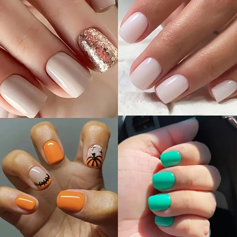 120pcs Soft Gel Fake Nails Short Square Shape False Nail Tips Half Matte Acrylic Square Fingernails DIY For Women Girls
