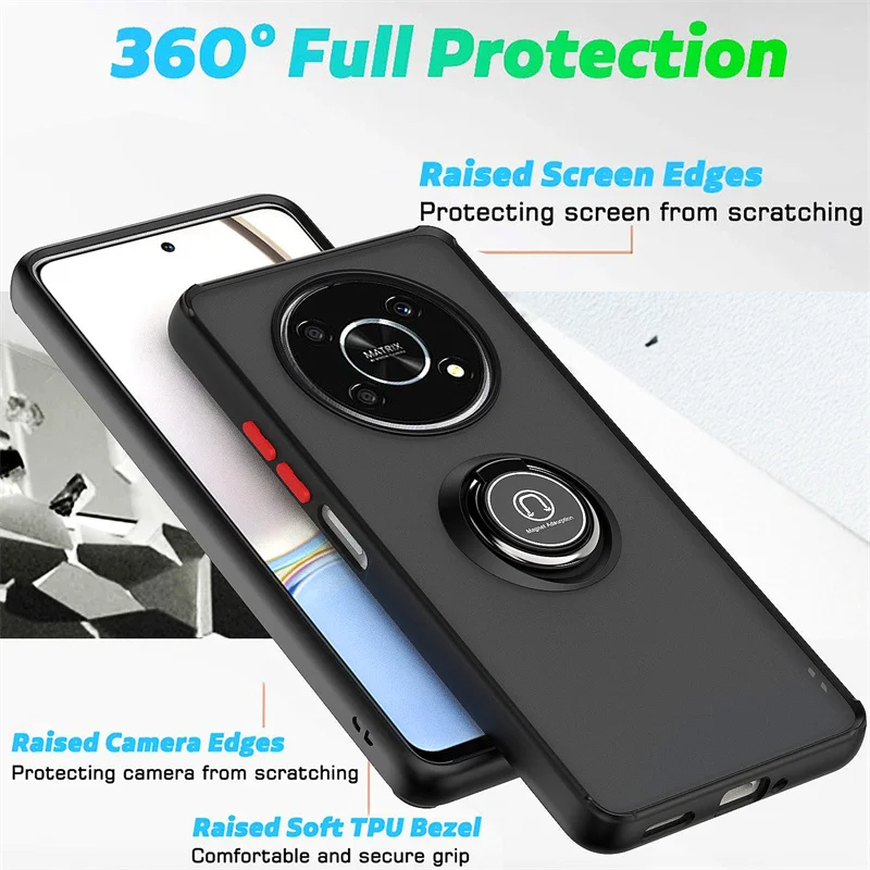 Magnetic Ring Stand Holder Armor Case with Matte Back Cover