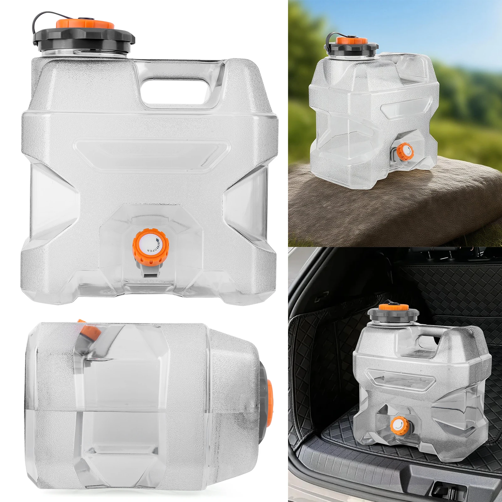 12L Water Container Clear Gray Emergency Water Storage with Spigot Portable Water Tank for Outdoor Hiking Camping Home Use