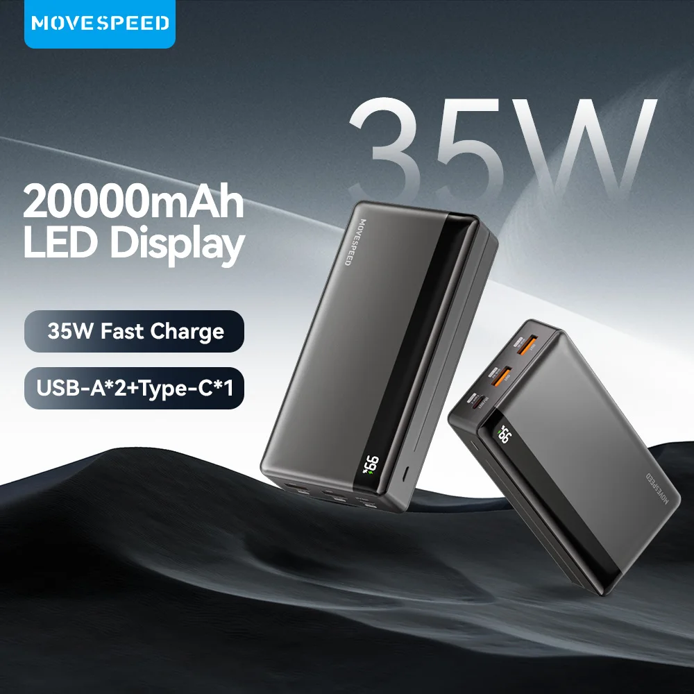 

Внешний аккумулятор MOVESPEED K20, 20000 мАч, 35 Вт, USB Type-C, быстрая зарядка