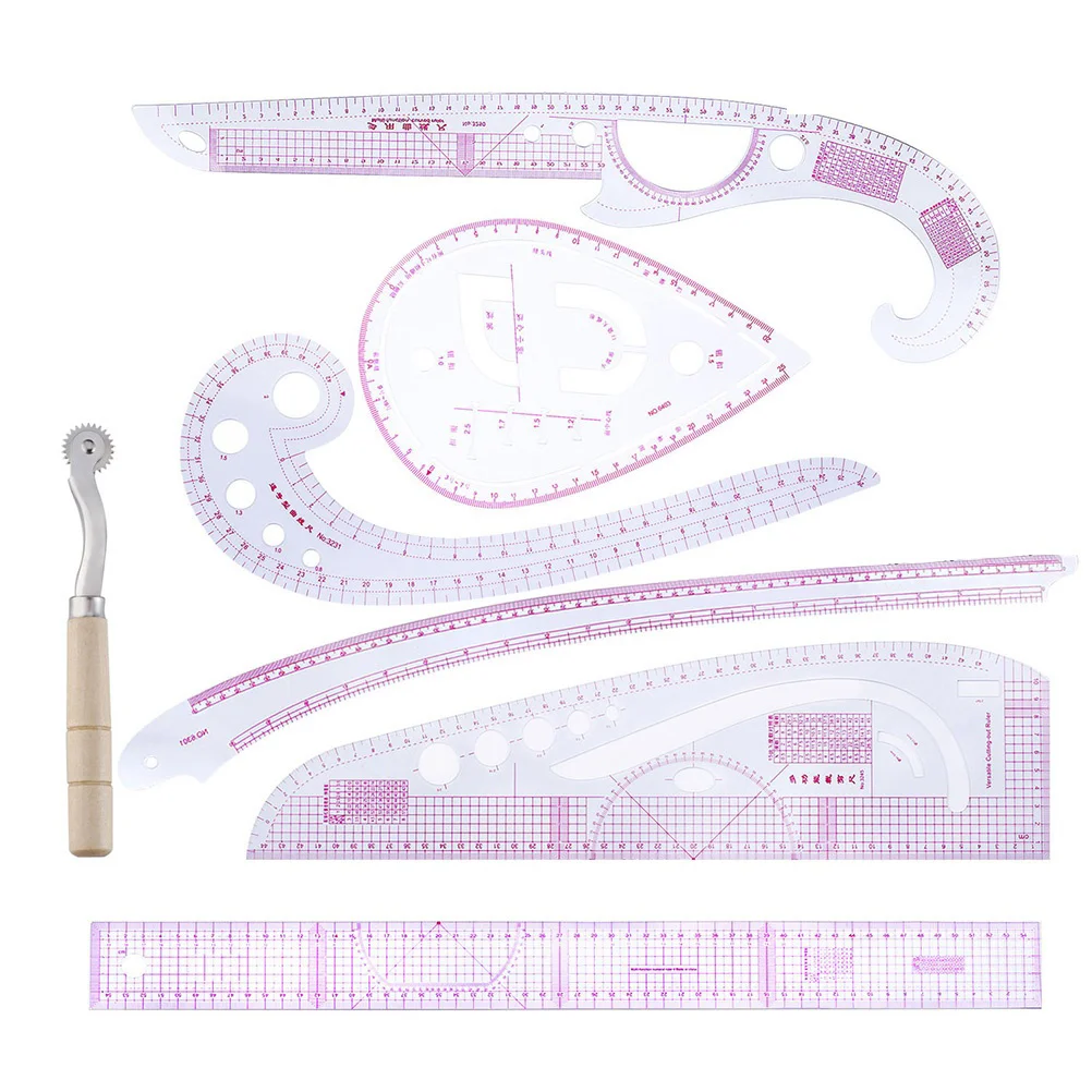 7Pcs Sewing Ruler Set Fashion Ruler French Curve Metric Shaped Grading Rulers DIY Tailors Draw Tools for Dressmaking