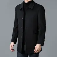 Manteau coupe-vent en laine Double face moyen et Long pour hommes, veste en laine à revers quatre saisons 3
