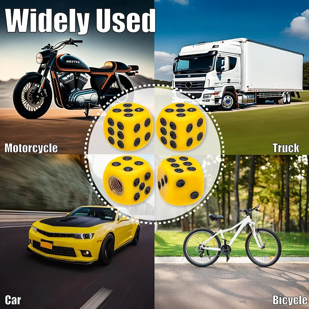 Set of 4 Waterproof Dice Design Tire Valve Stem Caps - Durable Universal Wheel Covers
