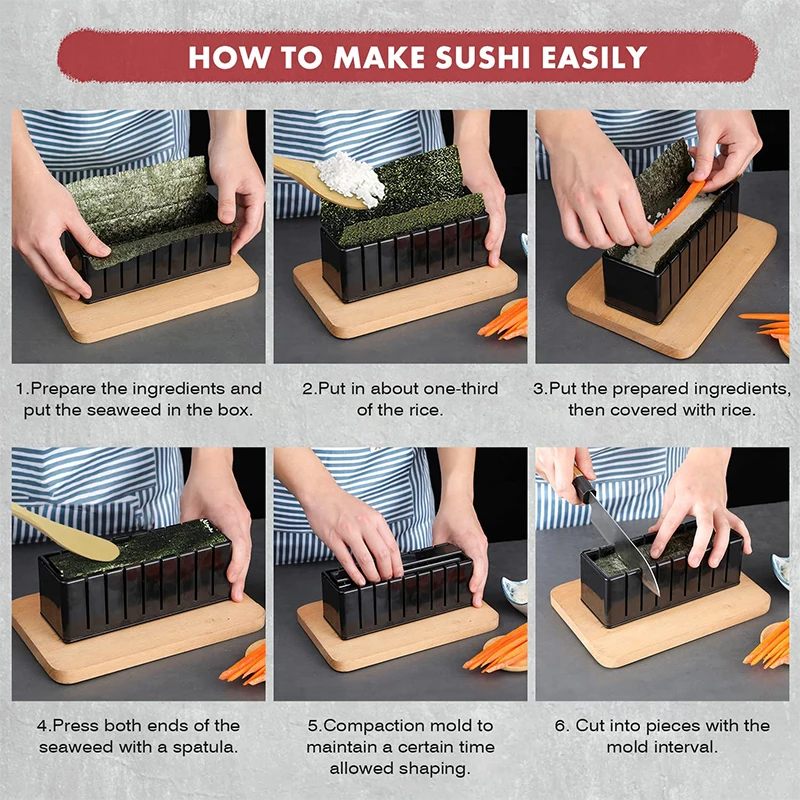 Sushi Maker sushi mold sushi rolling tool sushi tools LMETJMA 10 Pcs Sushi Maker Kit DIY Sushi Mold Press with Rice Roll Mold Maker Rice Roll KC0473