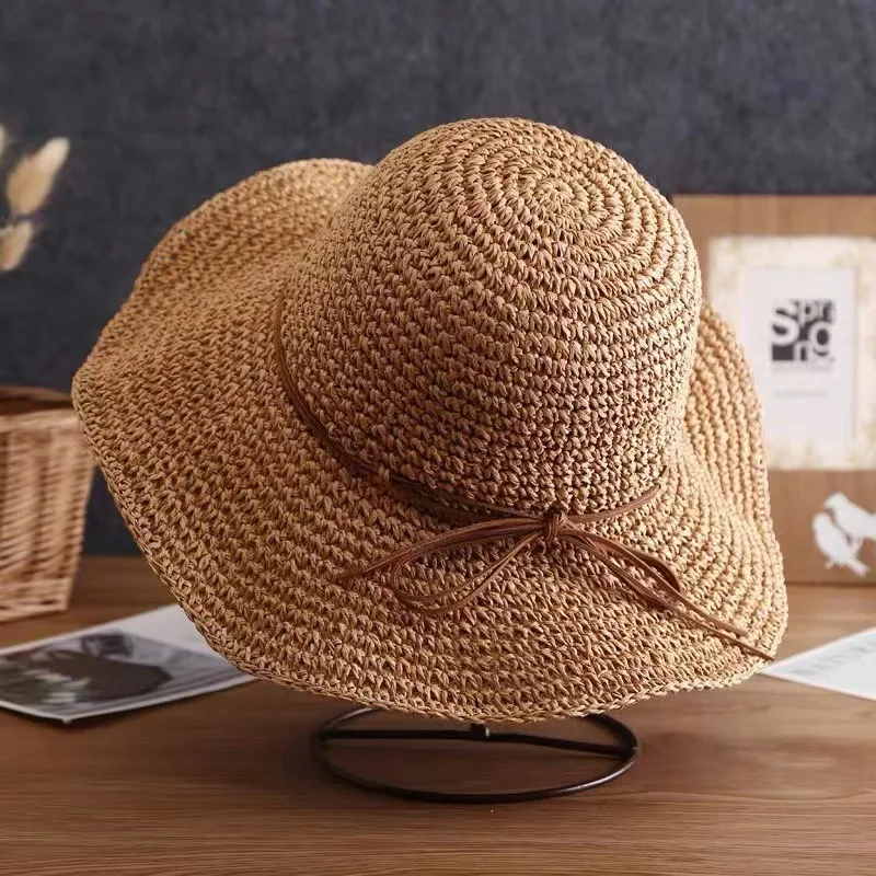 Woman Wide Brim Sun Hat Summer Women Beach Hat Girls Seaside Travel Foldable Straw Hat Sunscreen UV Protection Lady Cap