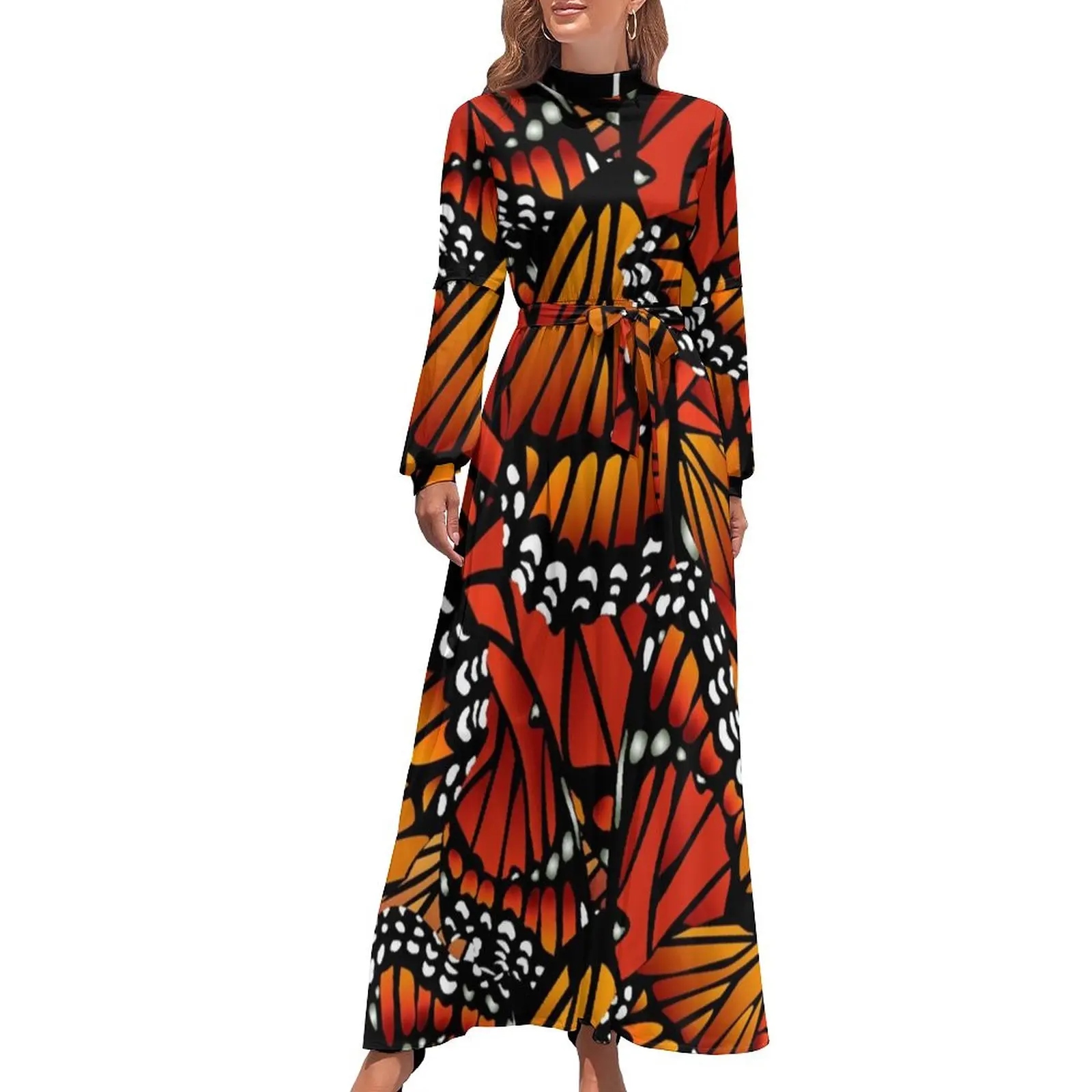 

Butterfly Harmonious Dress High Waist Animal Wings Print Bohemia Dresses Long Sleeve Street Style Long Maxi Dress Modern Clothes