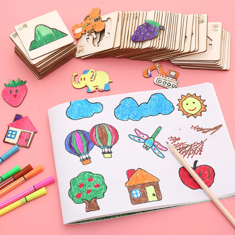 

20pcs Montessori Kids Drawing Toys Wooden DIY Painting Stencils Template Craft Toys Puzzle Educational Toys for Children Gifts