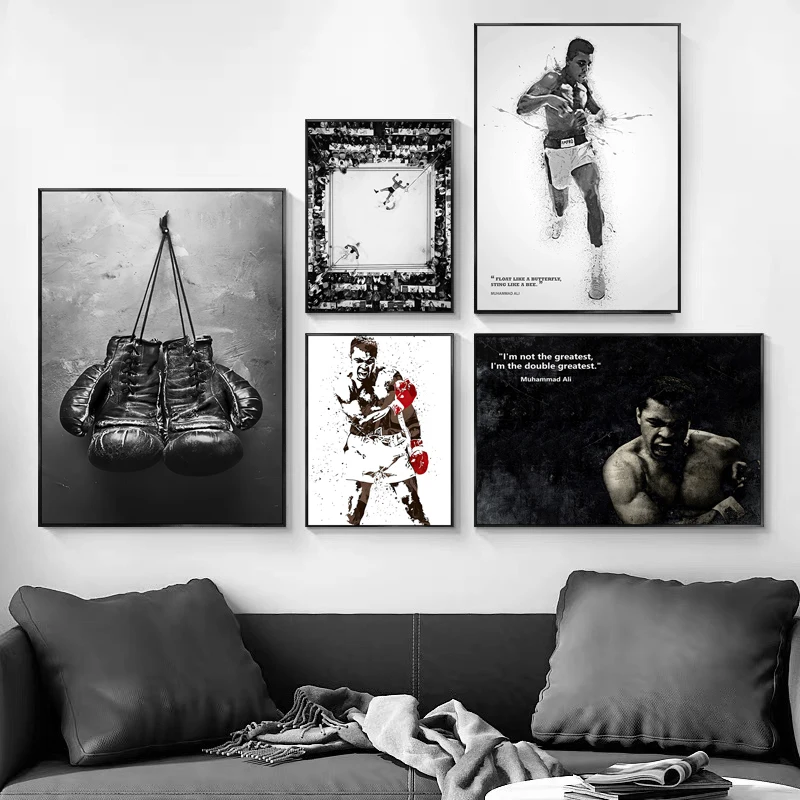 Vintage Boxing Gloves Match Muhammad Ali Quotes Interior Posters Decorative Prints Canvas Painting Wall Art Pictures Room Decor