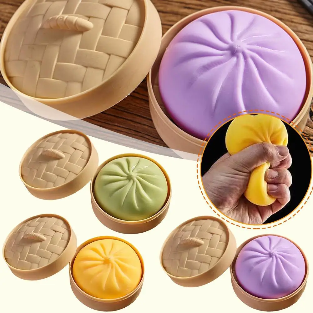 Dumpling Stress Relief Elastic Dough Ball with Mini Steamer Basket