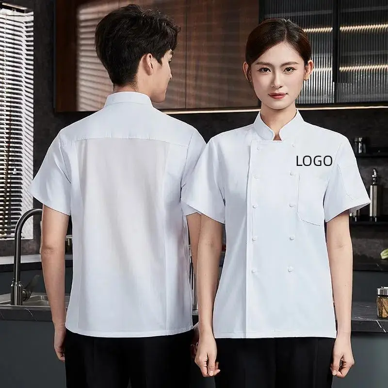 Unisex Breathable Short-Sleeve Chef Uniform with Concealed Double Row Buttons