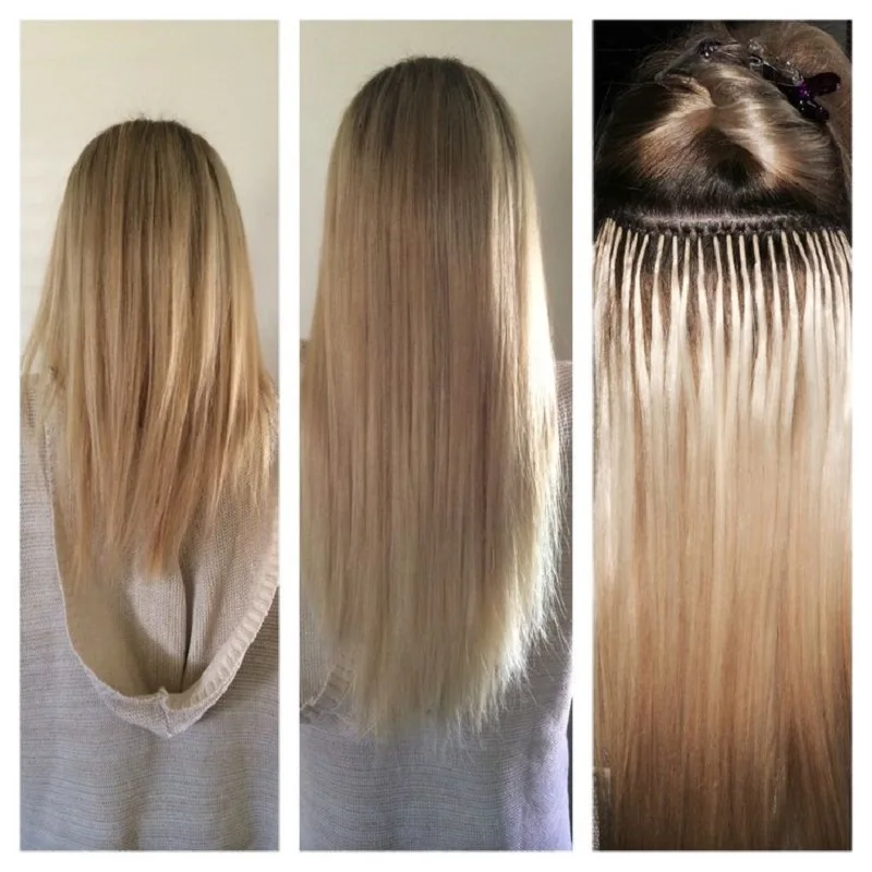 I Tip Hair Extensions Machine Made Remy Straight Natural Fusion Hair Extensions 50pcs/Set Keratin Capsules Ombre Blonde Colored