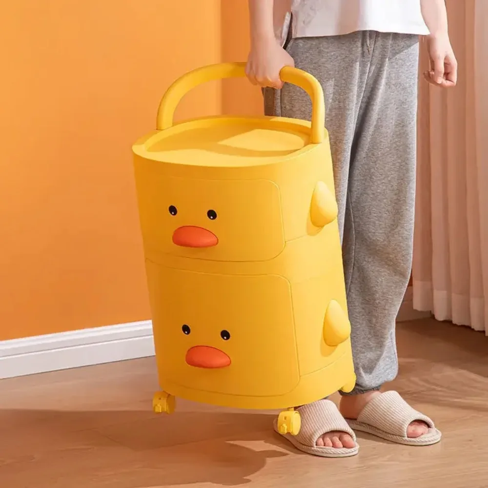 Toy Storage Rack Trolley Small Yellow Duck Multi-Layer Children Bedroom Toy Box Sundries Snack With Wheel Storage Trolley storage rack rolling storage cart