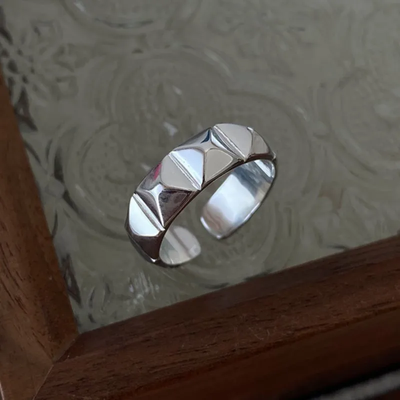 Silver Color Geometric Rhombus Rings for Women Men Geometric Retro Engagement Open Finger Ring Party Jewelry Anillos Mujer
