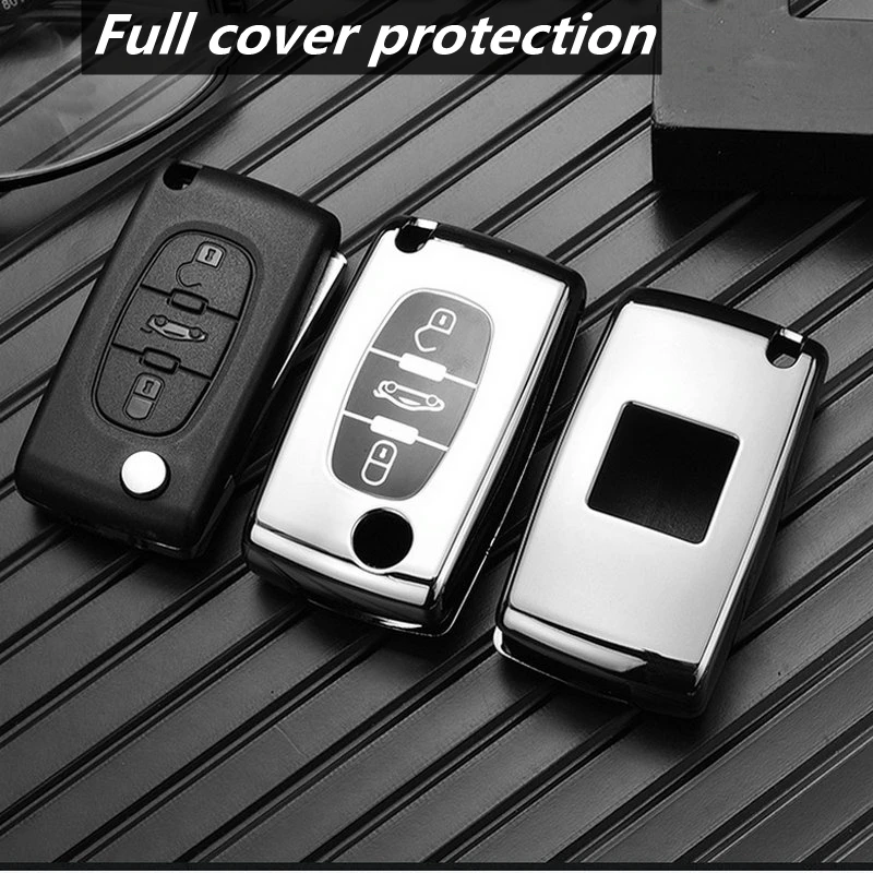 Plating TPU 2/3 Buttons Car Remote Key Case Cover Shell for Citroen C2 C3 C4 C5 C6 C8 for Peugeot 107 207 307 307S 308 407 607 key case key case cover car key shell remote control case cover