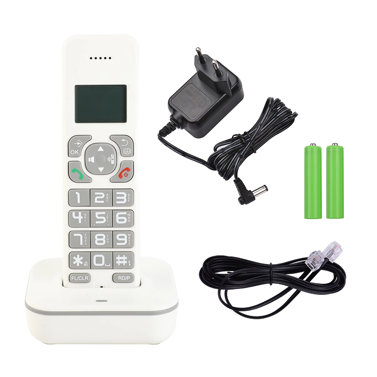 【חם】D1102B מכשיר טלפון אלחוטי עם הודעת זיהוי, ידית אלחוטית מתרחבת עם תצוגת תאורה אחורית LCD, סוללות נטענות