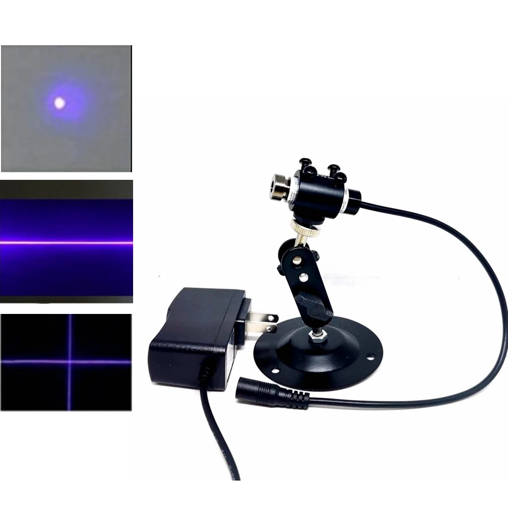 Focusable Violet Blue Dot/Line/Cross Laser Locator Module 405nm 20mw/100mw LED Lights With 5V Adapter & Holder Clamp