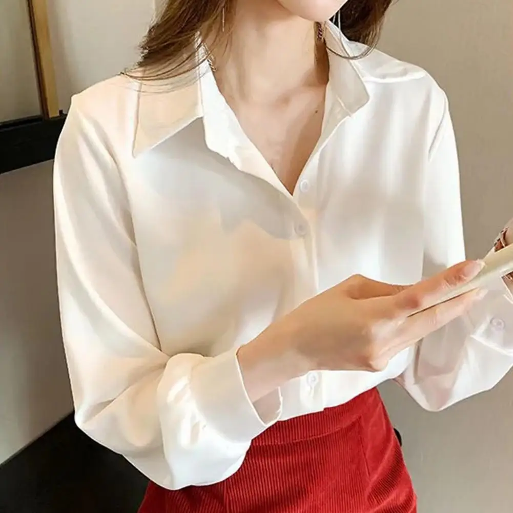 Breathable Women Shirt Plus Size Long Sleeve Cardigan Women's Shirt with Turn-down Collar Soft Casual Ol for Lady for Women