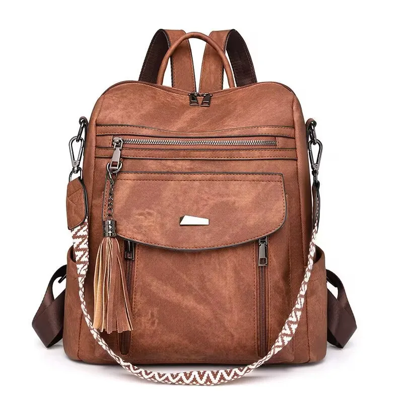New Fashionable Women's Double Shoulder Backpack Large Capacity Retro Messenger Bag Casual Lady Bag