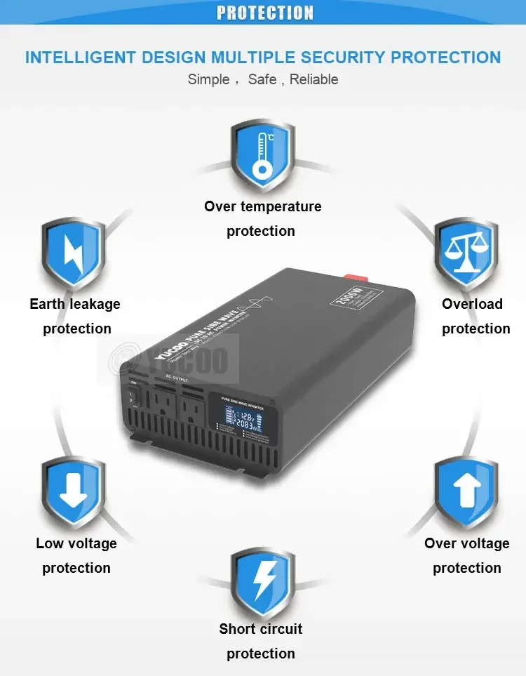 디지털 LCD 디스플레이 12V 24V 48V 60V DC에서 220V AC 2000W 순수 사인파 인버터