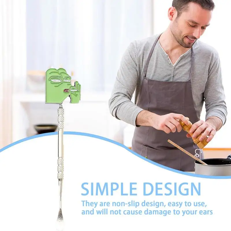 Cartoon Badge Sculpture Scrape Stick Stainless Steel Tool Smoking Pipe Spoon Smoke Spatula Wax Oil Cleaning Carving Tools