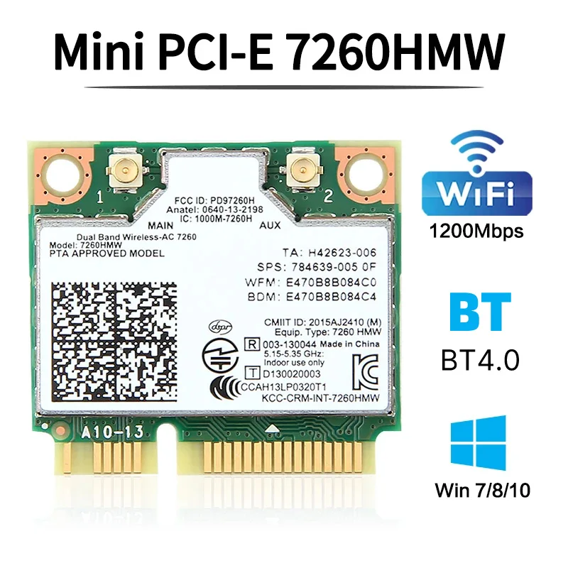 Dual Band for Intel 7260 7260HMW 7260AC MINI PCI-E WiFi Card 2.4G/5Ghz 802.11ac Wi-Fi Bluetooth 4.0 Wlan Adapter Win 7/8/10 wifi network card wifi adapter wireless network card network card
