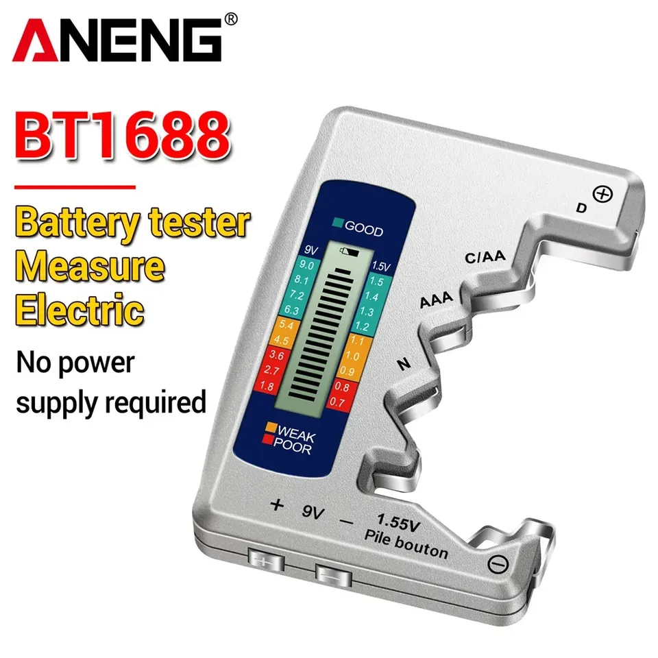 ANENG BT1688 Digital C AA AAA D N 9V 1.55V Button Cell Battery LCD Display Capacity Check Detector Capacitance  Battery Tester