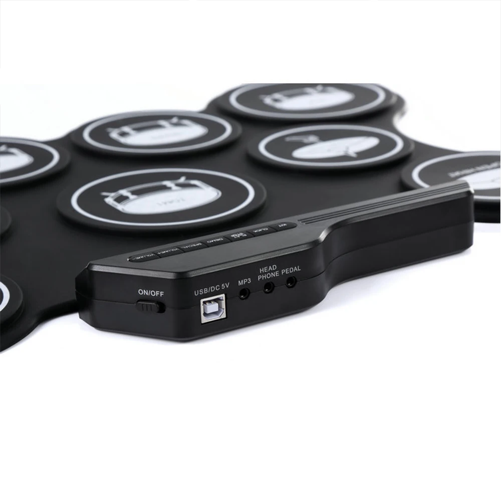 Portable Digital Roll Up Drum Set USB 7/9 Pads Electronic Drum Set Silicone Electric Pad Kit with Drumsticks Foot Pedal