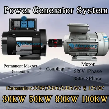 30KW 50KW 80KW 220V 1 fase alternatore 12VDC regolatore di tensione generatore a magneti permanenti con motore elettrico set completo fai da te