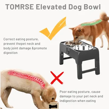 Elevated Pet Feeder Stand With Stainless Steel Double Bowls, 4 Height Adjustable Non-slip Raised Dog & Cat Feeder Bowls Set With 4