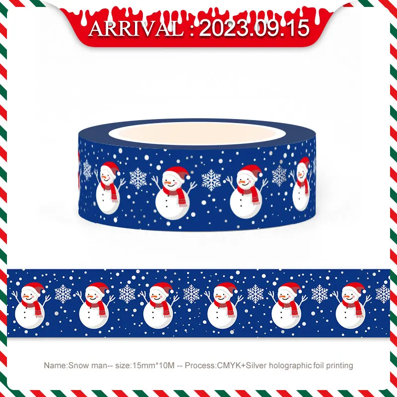 1X 10M Deco Silver Snowflake Foil Christmas Trees Glove Santa Claus Snowman Masking Washi Tape for Diary Scrapbooking Stationery 2