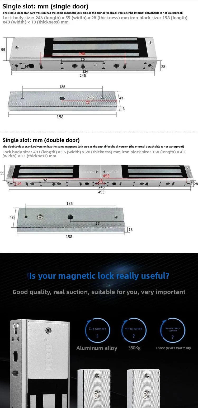 access lock 350/500kg electromagnetic lock single door feedback waterproof elect
