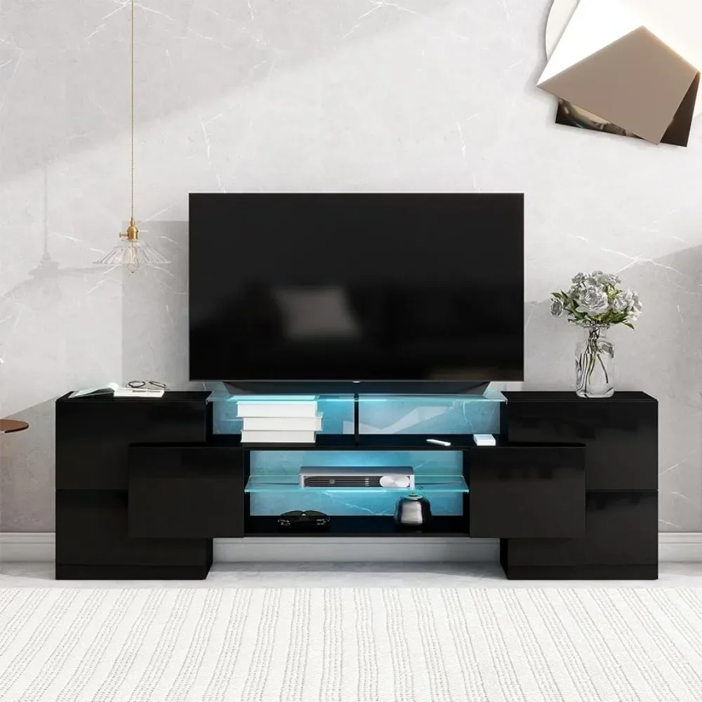 

Appot AT-SD000016AAB Stand with 2 Illuminated Glass Shelves, High Gloss Entertainment Center for TVs Up to 80", Black