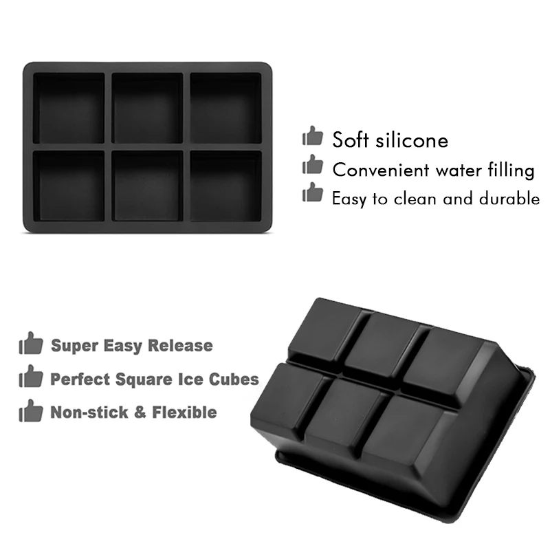 4/6/8 Grid Silicone Ice Cube Tray Big Ice Cube Mold Square Maker Food Grade Reusable Mould Whiskey Mold