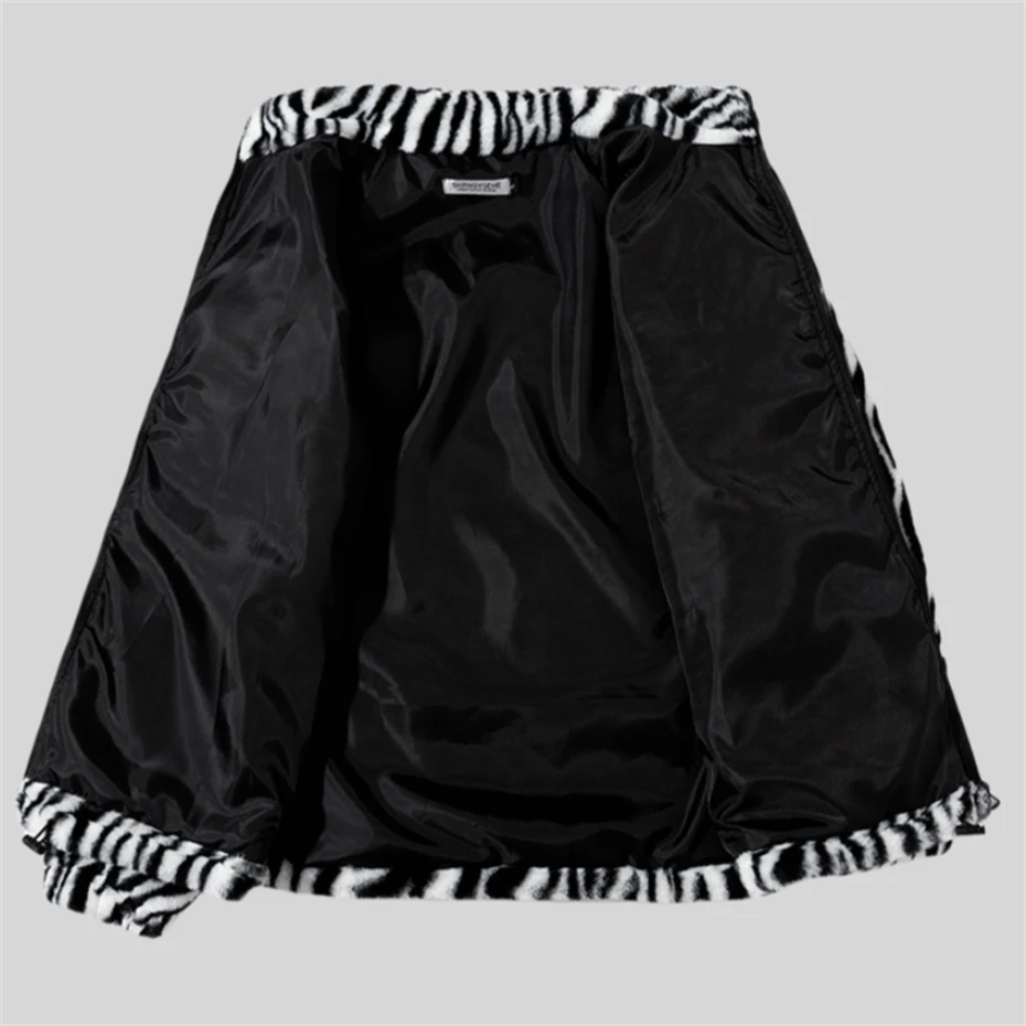 Hip Hop Winter Zebra Stripes Jackets Mens Fleece Harajuku Fuzzy Zipper Coat Jackets for Mens Clothes Oversized Streetwear Jacket 4