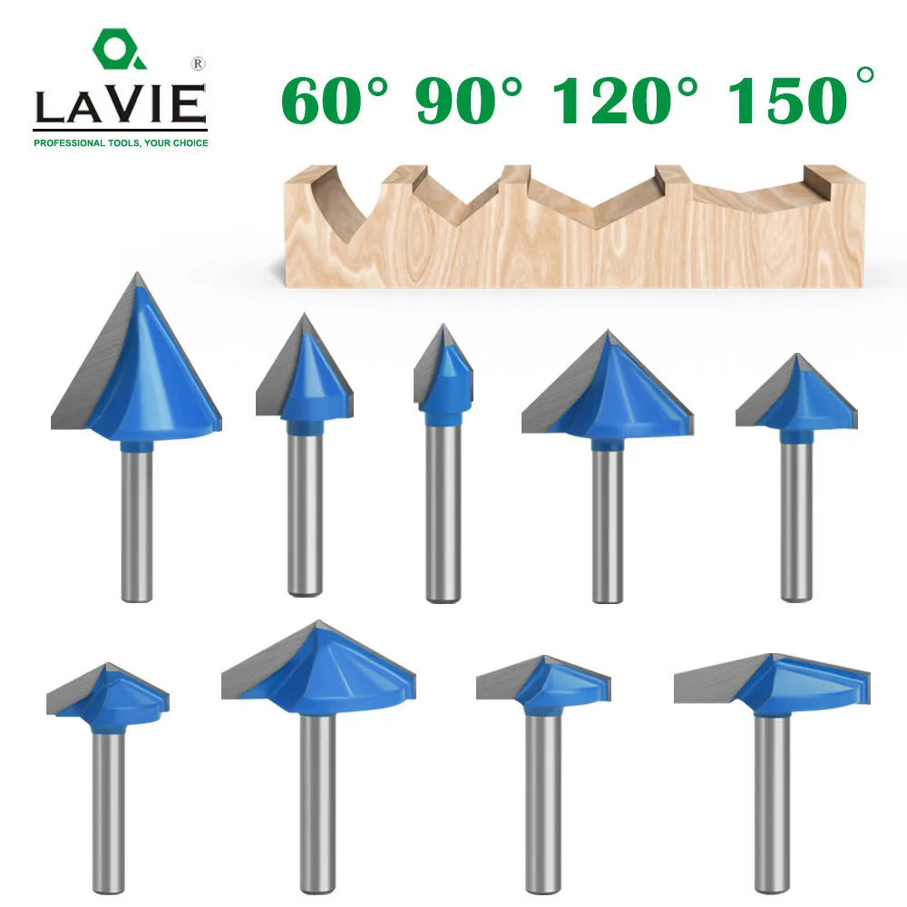 LAVIE 1pc 6mm Shank Degree V Type Slotting Cutter Bit CNC Engraving Solid Router Bit Carbide Milling Cutter C06027