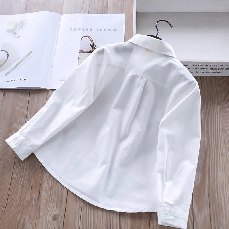 Kids Shirts Girls Blouses Long Sleeve Autumn Spring Kids Clothes Girls 8 To 12 Cartoon Fox Embroidery Tops Cotton School Shirts