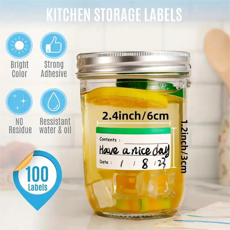 Label Stickers 100pcs Removable Freezer 1 x 2 Inch Food Storage Date Waterproof Oil Resistant Can Jar Paper