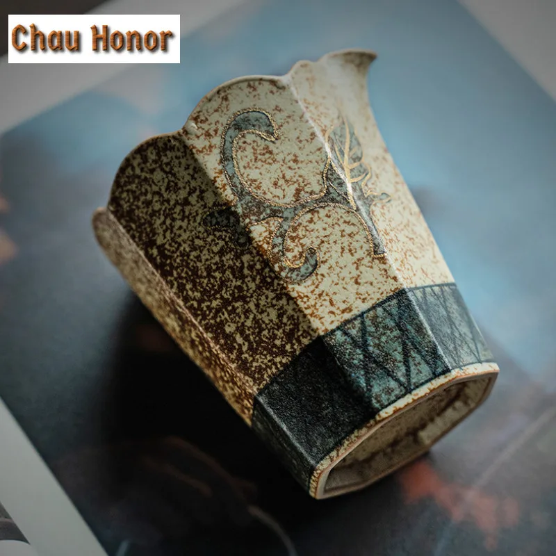 175ML Blue And White Flint Red Tea Pitcher Gold Drawing Peony Flower Cha Hai Dispenser Justice Cup Fair Mug Tea Set Accessories