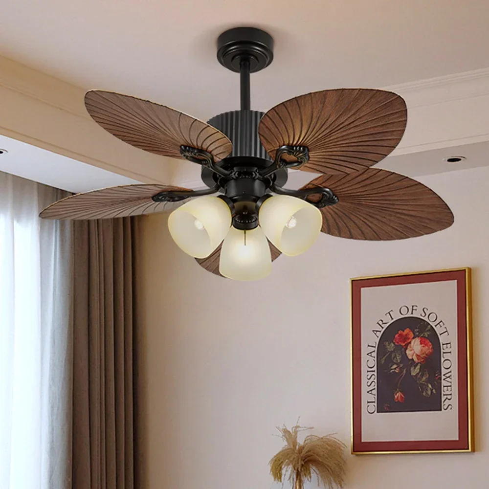 42Inch American Retro Fan Light DC Remote Control Dining Room Living Room Bedroom Ceiling Light 220V 110V Ceiling Fan