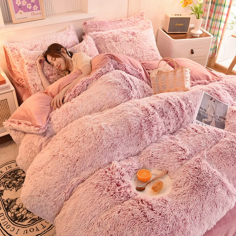 

2023 Soft Warm Velvet Fleece Bedding Imitation Mink Velvet Duvet Cover Bedspread Pillowcases Set Blanket Bed Sheet Set